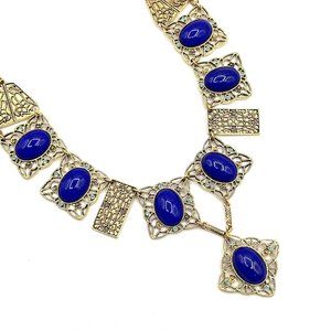 Joan Rivers Faux Lapis Art Nouveau Style Necklace Filigree Statement Necklace